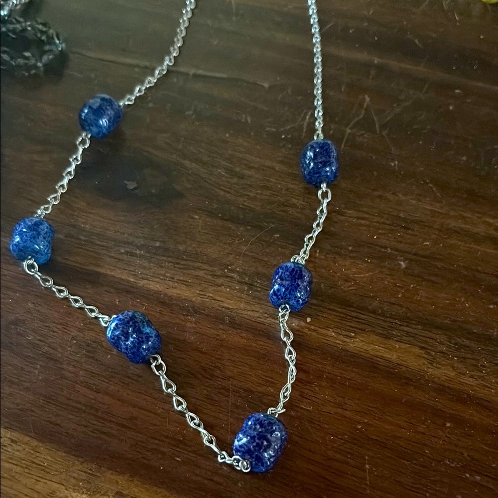 D”Orlan PARIS lapis lazuli 24 inch silver tone necklace